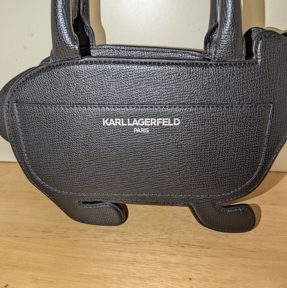 Karl Lagerfeld Leopard Cat Satchel in Cream & Black - Picture 5 of 9